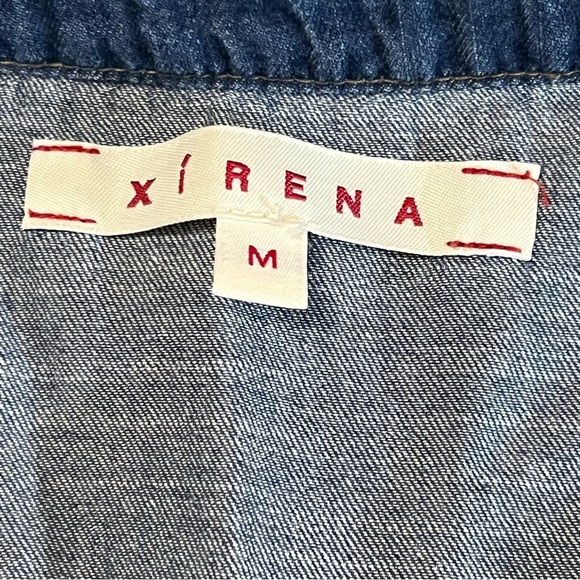 XIRENA DANI DRESS IN BLUE V NECK RUFFLED DENIM SIDE POCKETS M - Picture 9 of 15